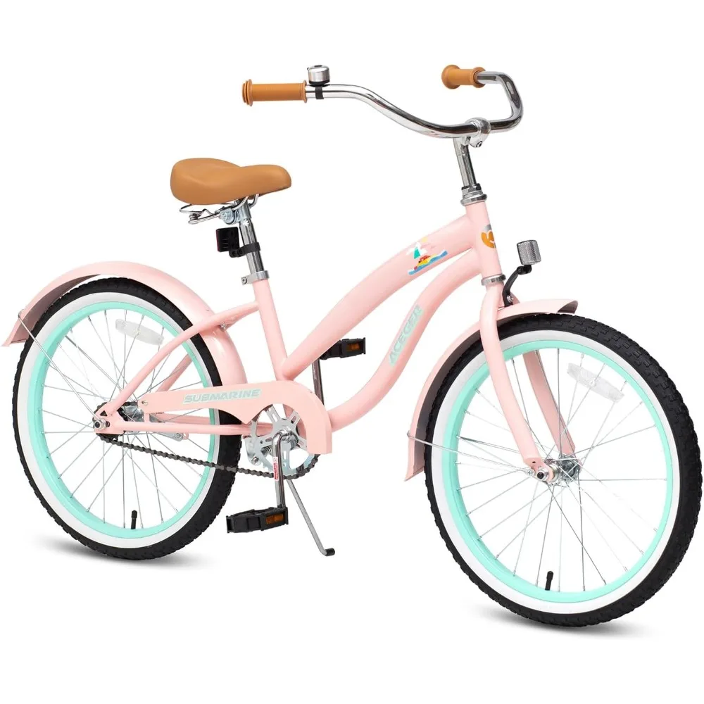 

Girls Beach Cruiser Bike for Kids 5-13 Years Old, 16" 18" 20" 24" Single Speed Kids Bicycle Included Coaster Brake, Front