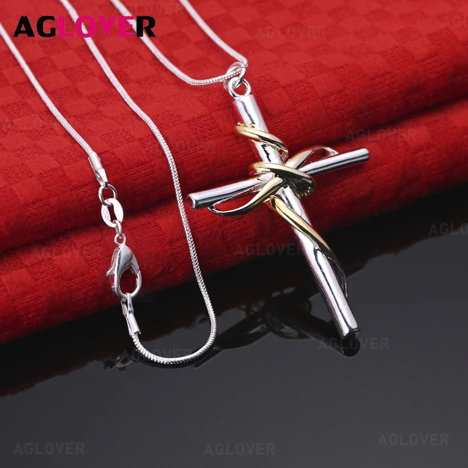 

AGLOVER 925 Sterling Silver Gold Vine Cross Pendant Necklace Unique Gift Versatile Party Jewelry