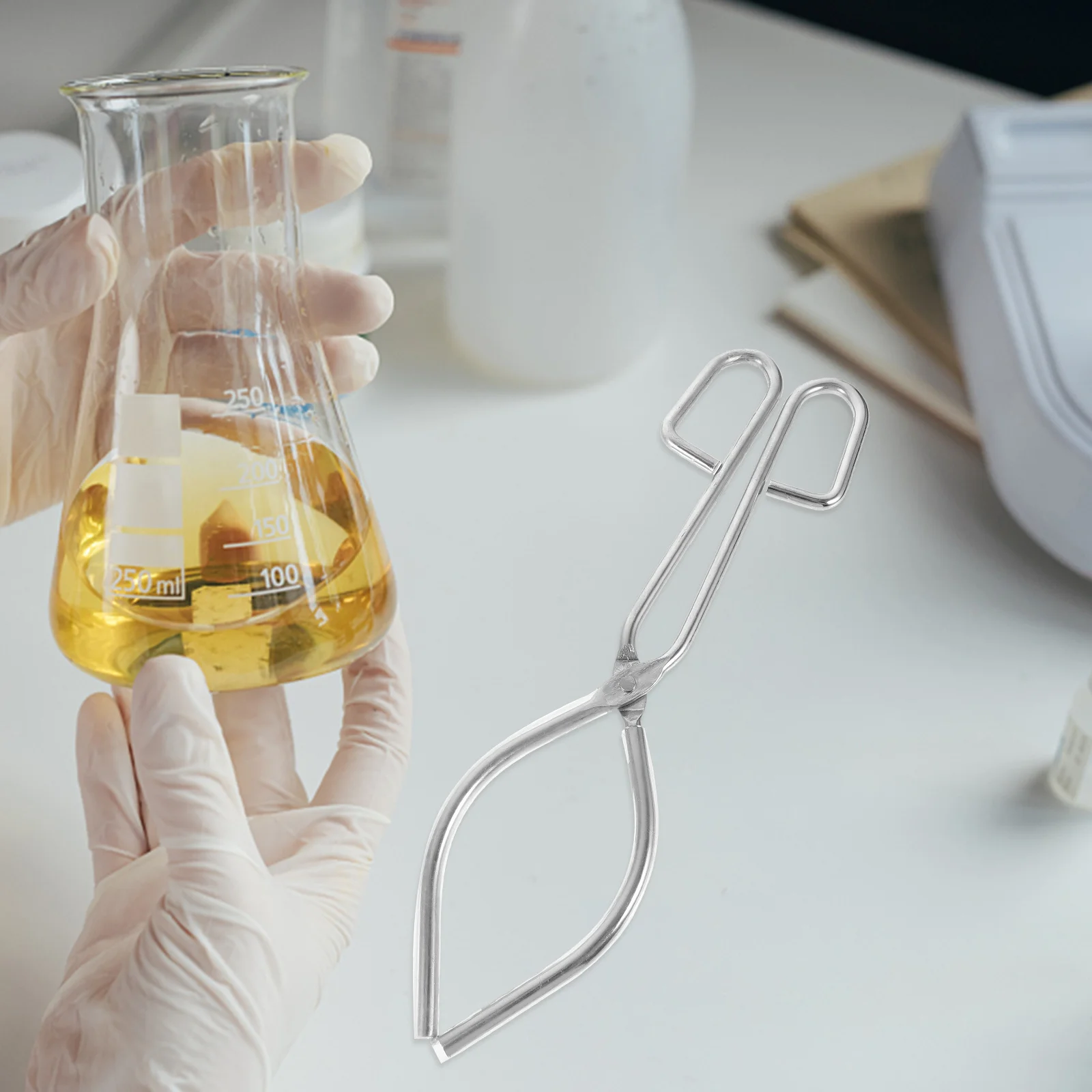 

2Pcs Beaker Clamp Metal Tongs Durable Anti Slip Rubber Handle Protector Crucible Flask Beaker Glass Gadget