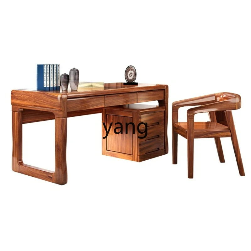 Lh Ebony Desk Modern Chinese All Solid Wood Desk Chair Combination Office Computer Desk