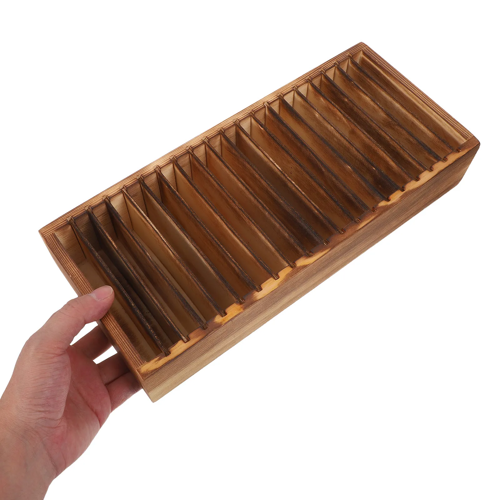 

Business Card Holder Box Solid Wood Desktop Organizer With Detachable Compartments For Office Home Wooden Card Storage