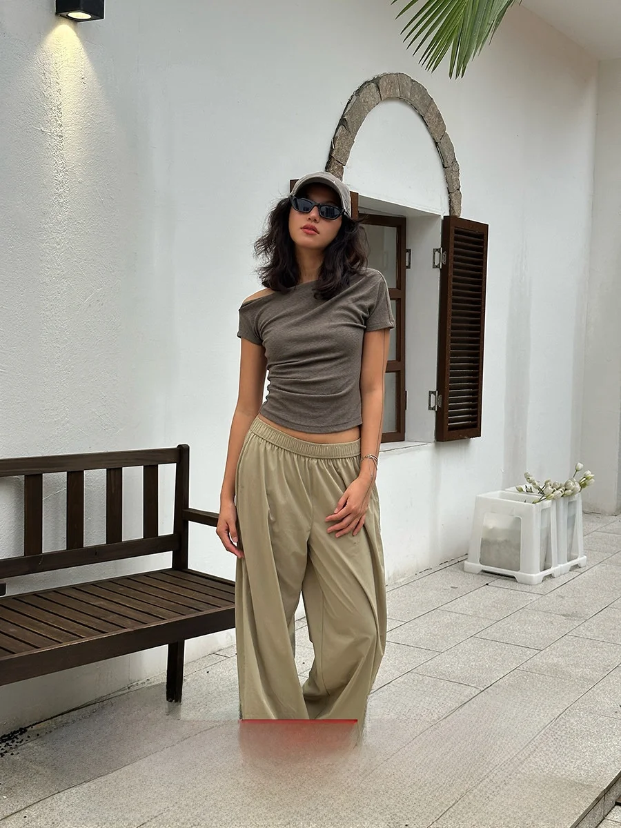 

Брюки GOGOBURN с высокой талией и широкими штанинами, повседневные, однотонные, прямые, летние 2025, для работы и отдыха, простые и стильные