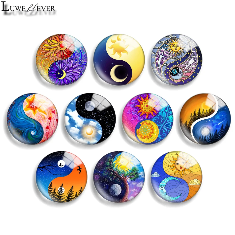 12mm 10mm 20mm 25mm 30mm 40mm 827 Tai Ji Mix Round Glass Cabochon Jewelry Finding 18mm Snap Button Charm Bracelet