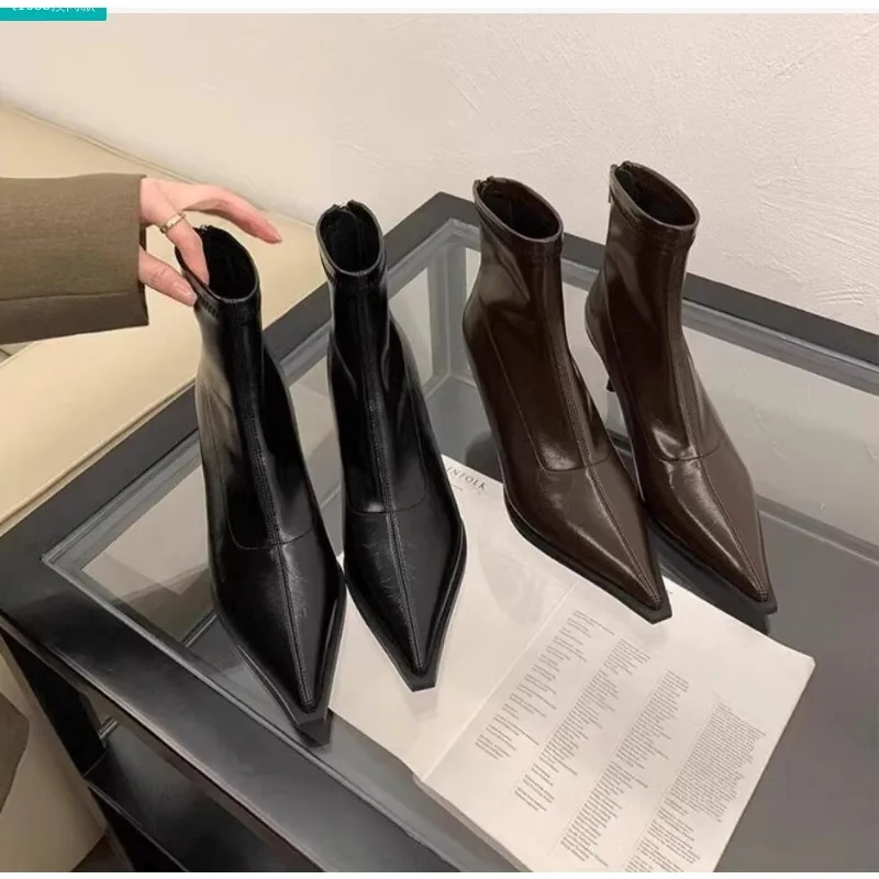 2026 New Women's Ankle Boots Sexy Pointed Toe Woman Short Boots Fashion Commute Ladies Thin High Heel Boots Solid Color Stiletto