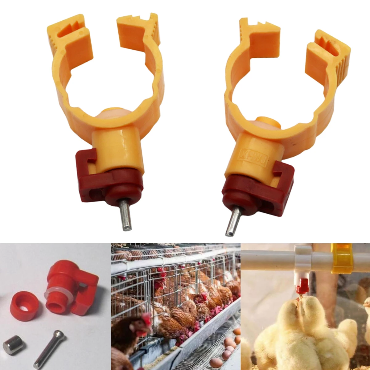 25mm Clamp Type Inner Spring Detachable Steel Ball Waterer 360 Degree Sprout Chicken Quail Parrot Automatic Drinking Spout 5Pcs