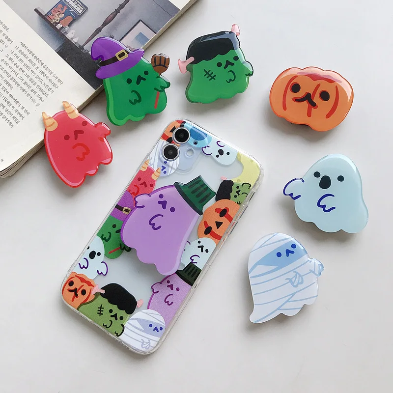 

Cute Halloween Cartoon Phone Grip Holder Adhesive Ghost Pumpkin Expandable Phone Stand Anti-Drop Finger Socket for Cell Mobile