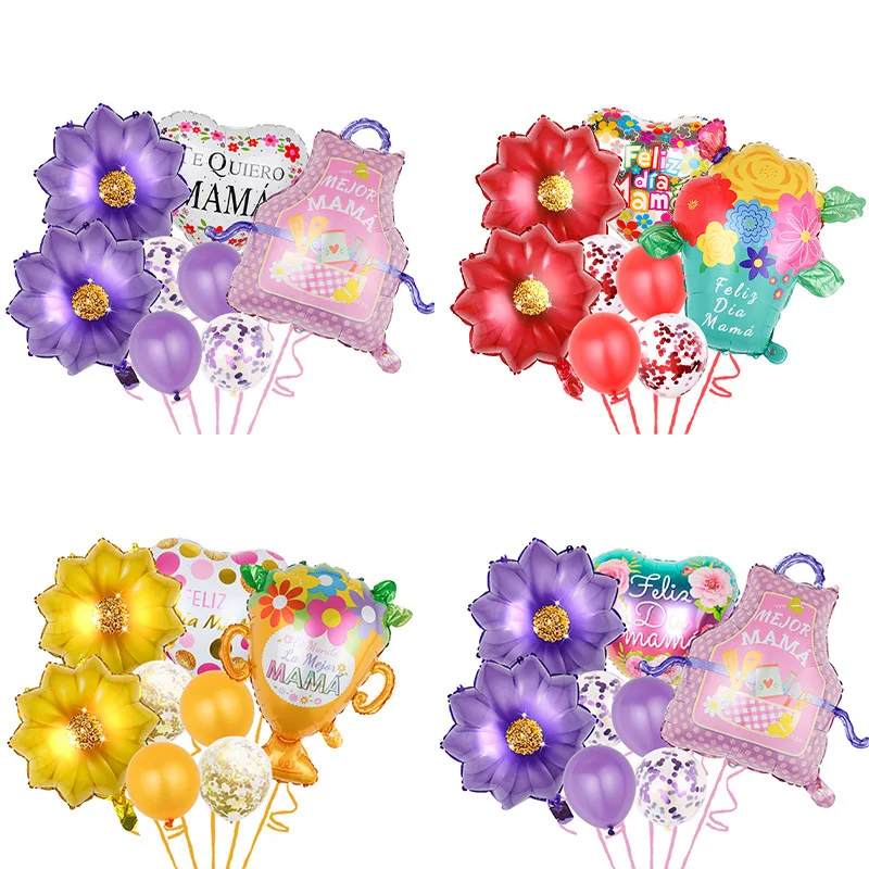 

1Set Spain Mother Vase Apron Foil Balloons Sunflower Heart Love Mama Gifts Happy Mother's Day Decorations