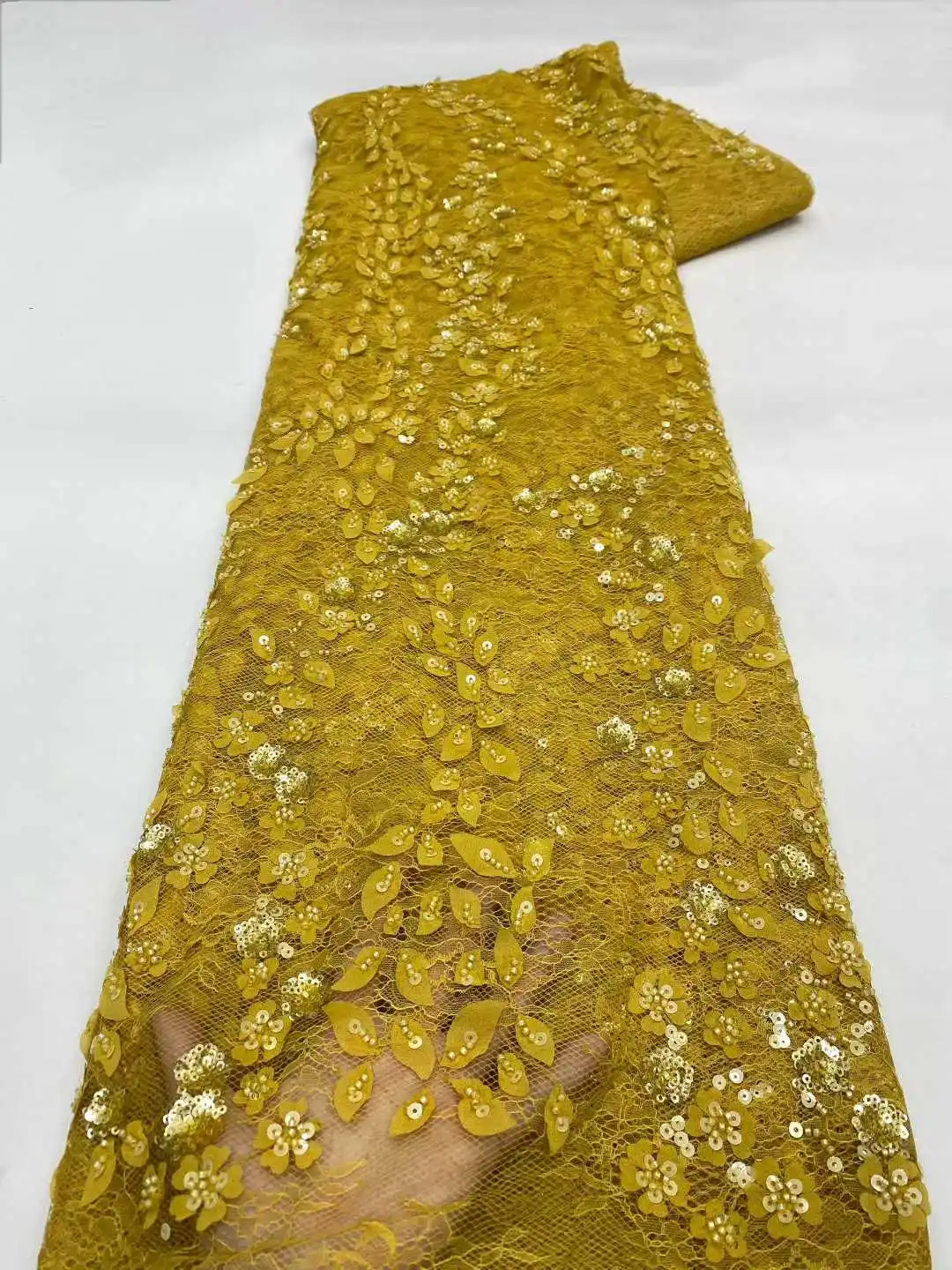 

High Quality African Lace Fabric 2025 French 3D Flower Sequins Embroidery Beads Tulle for Party Dress Making