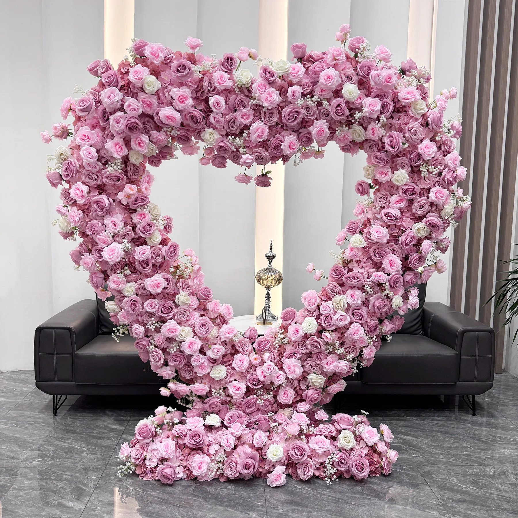 

Pink love decoration wedding heart artificial flower wall