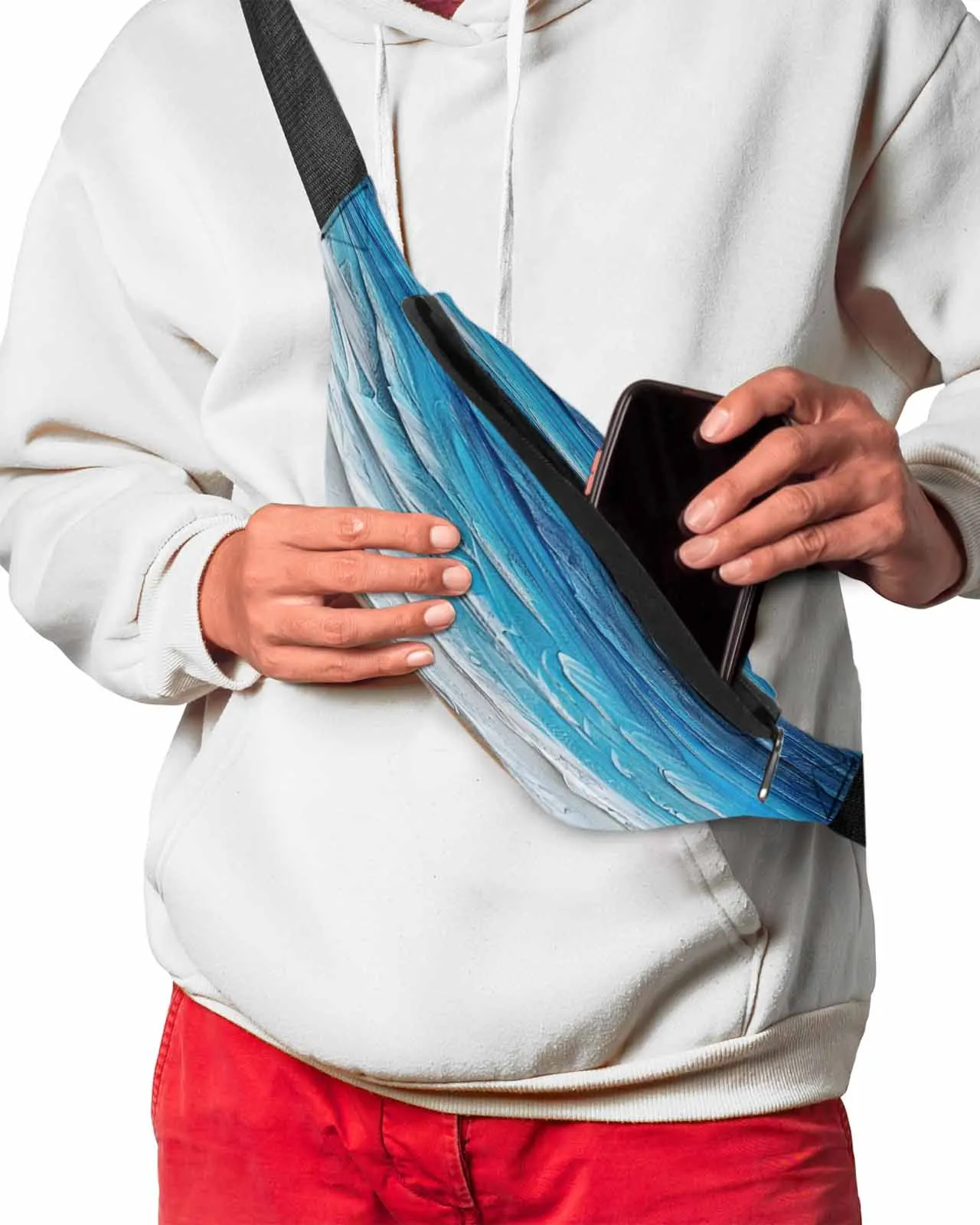 Riñonera impermeable para hombre y mujer, bolsa de cintura con estampado de olas del océano costero, playa, degradado de onda azul, riñonera, bolsa de cinturón, BILLETERA, bolsa de cadera de plátano