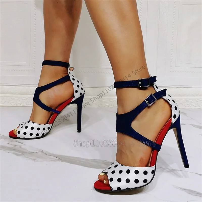 

Mixed Color Dot Design Peep Toe Sandals Ankle Buckle Strap Women Shoes Thin High Heels Fashion Banquet 2023 Zapatos Para Mujere