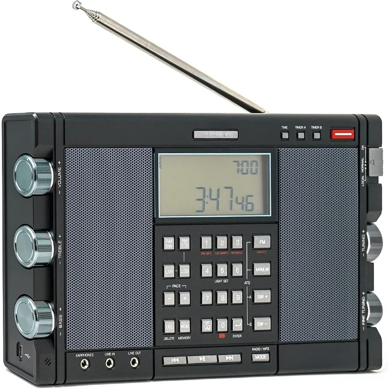 Digital Worldband AM/FM Shortwave Longwave Radio with SSB Reception, Dual Speakers, & MP3 Player, Matte Black