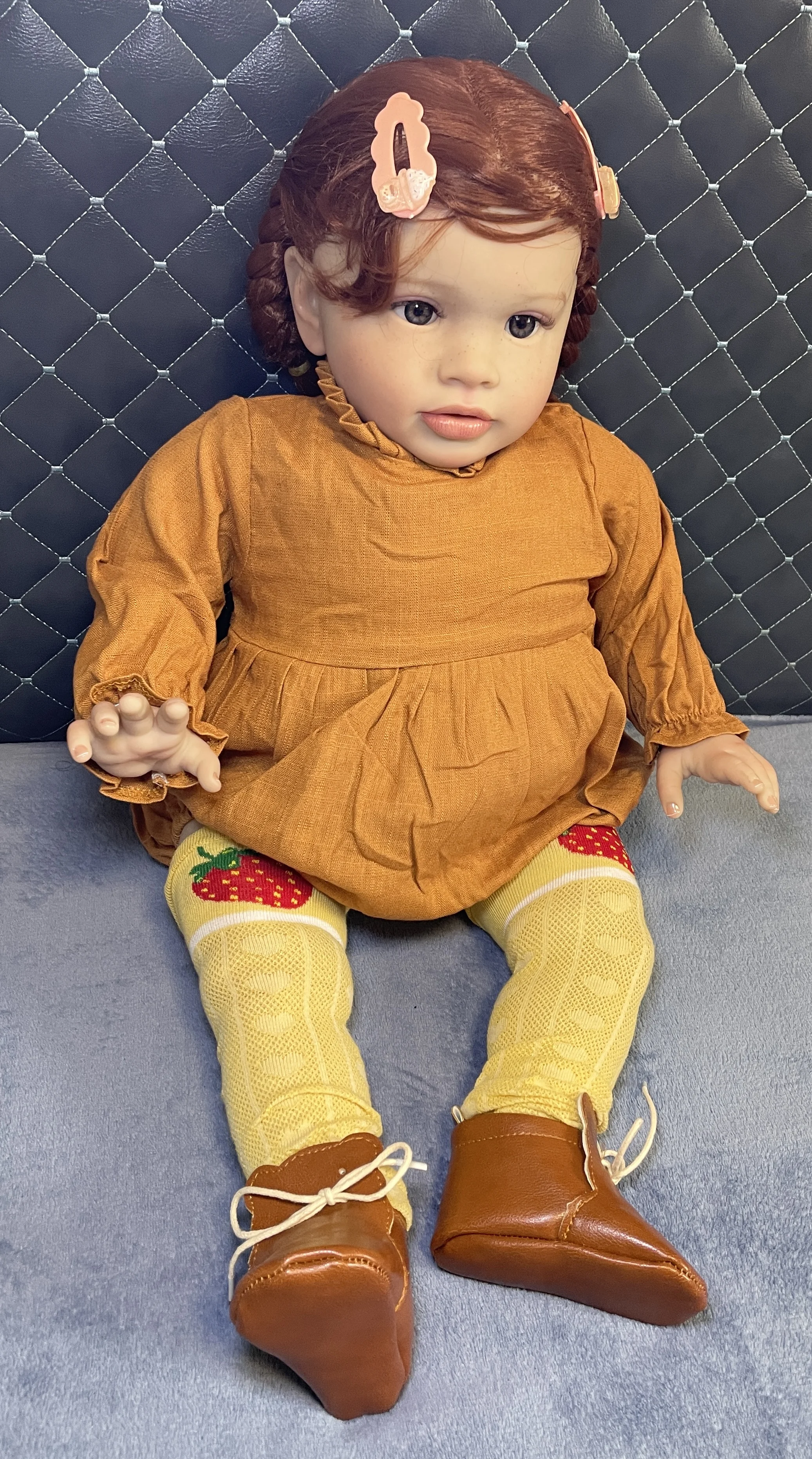 Premium 26" Realistic Reborn Baby Doll - Lifelike Sweet Face, Rooted Hair, in Long Sleeve Caramel Romper | Art Doll Collection