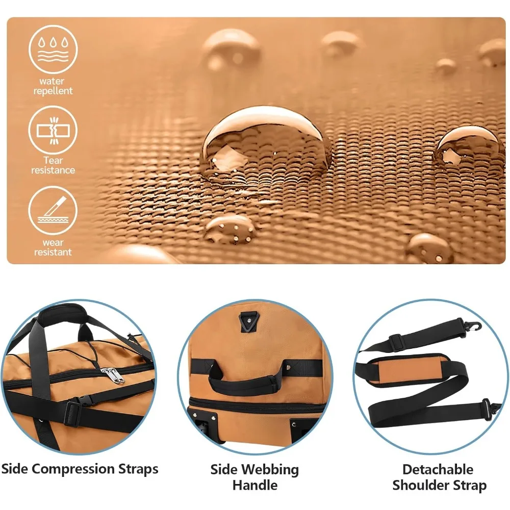 حقيبة سفر متدحرجة ناعمة الجوانب 110-140 لتر قابلة للتوسيع مع عجلتين، قماش أكسفورد 1680D، بني #5