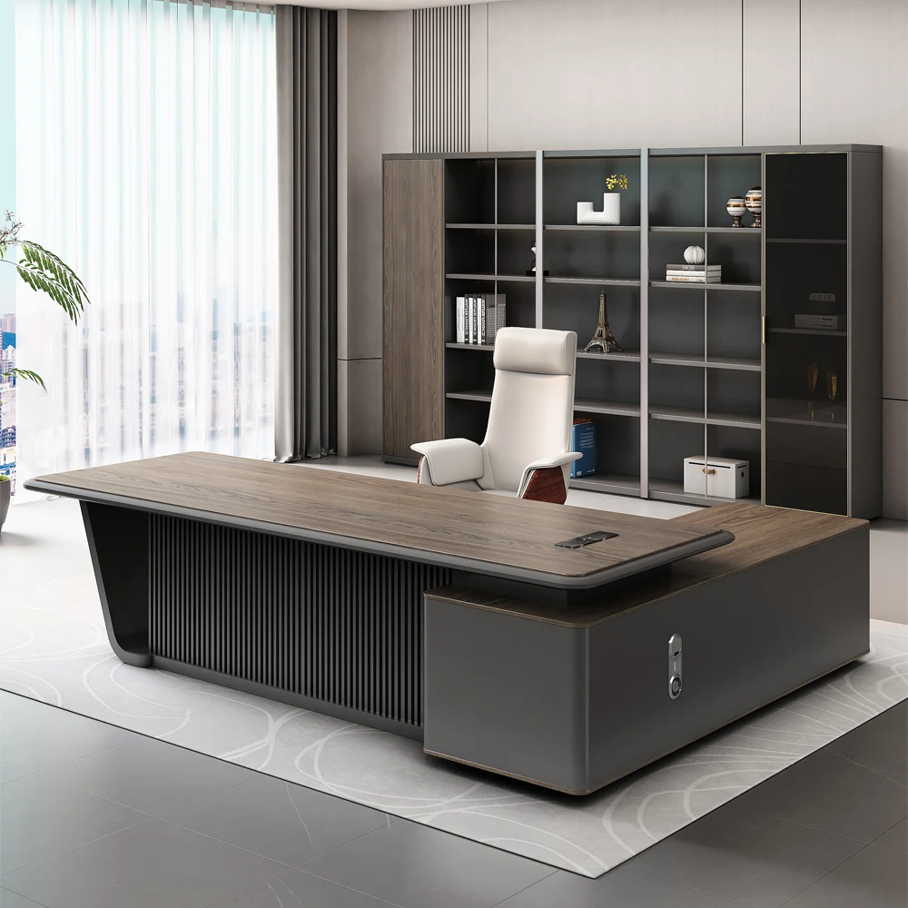 Modern design L-shaped office furniture Director and Managing Director desk with side table