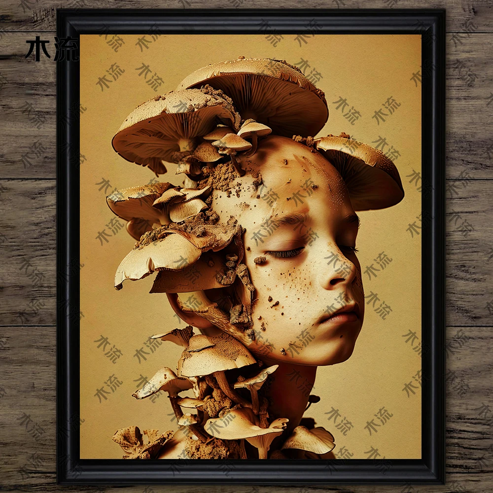 A Child Parasitized By Mushrooms, Vintage Wall Art Canvas Painting, Gothic Surreal Fantasy Art Poster Print, Home Decor Unframed