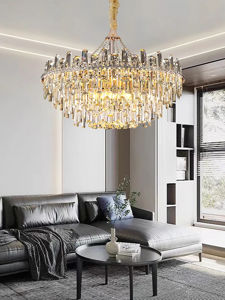 Gold Olive Pendant Lights Home Decor LED K9 Crystal Luxurious Hanging Lamps for Ceiling Living Room Chandeliers Lustre