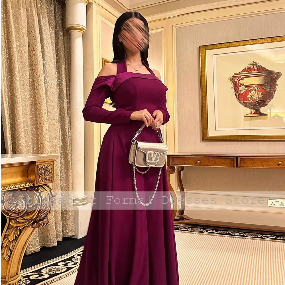 Linia suknie balowe dla kobiet 2025 długie rękawy Off Halter suknie na bal maturalny długa długość podłogi sukienki na formalną imprezę