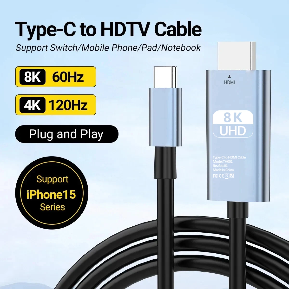 8k usb c zu hdmi kabel typ c zu hdmi 2,1 hdr hdmi kompatibel für macbook pro/air ipad imac oberfläche xps galaxy s22/s21