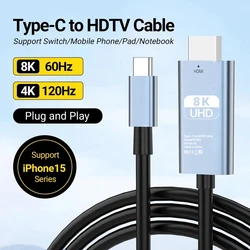 8K USB C to HDMI Cable Type C to HDMI 2.1 HDR HDMI Compatible for MacBook Pro/Air iPad 2022 iMac Surface XPS Galaxy S22/S21