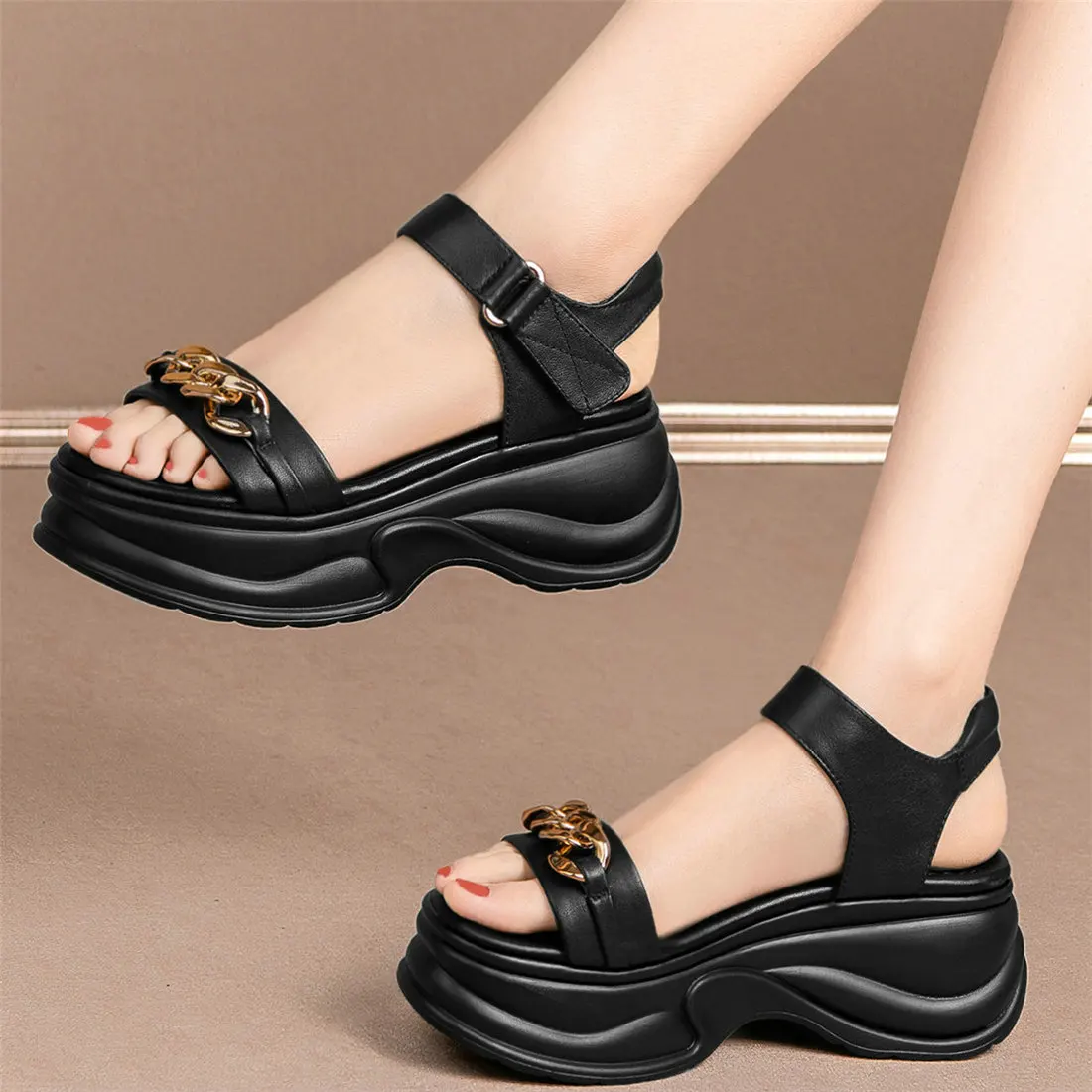 

Fashion Sneakers Women Genuine Leather Wedges High Heel Gladiator Sandals Female Summer Party Platform Pumps Shoes Casual Shoes