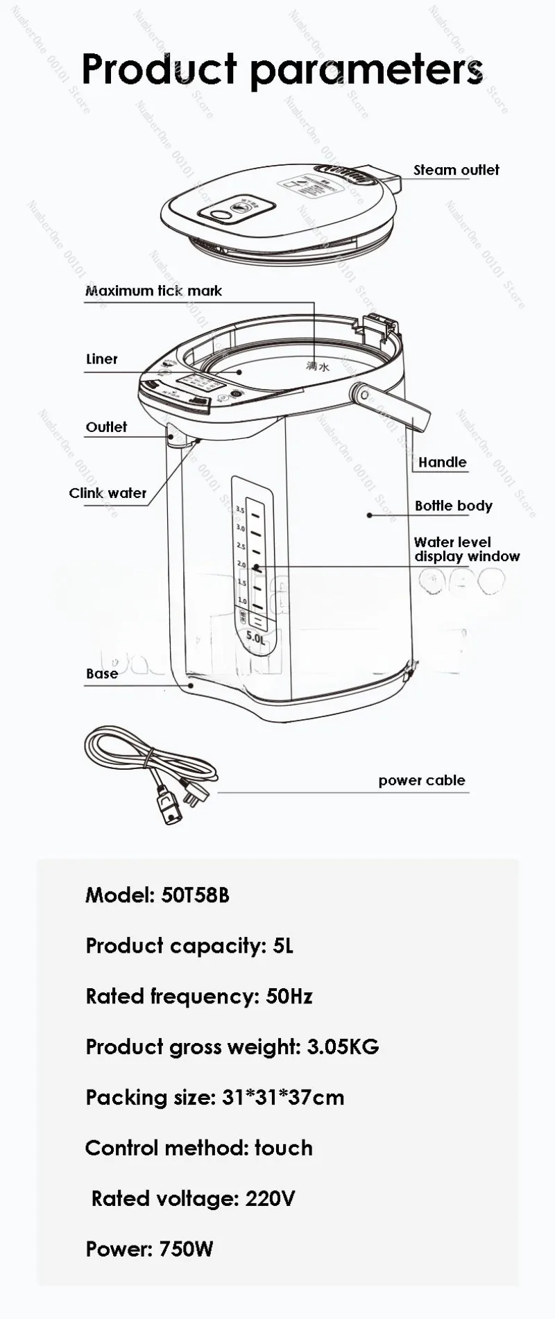 Fast Heat Electric Kettle Automatic Water Dispenser 5L Capacity Stainless Steel Teapot Multi-segment Temperature Kettle