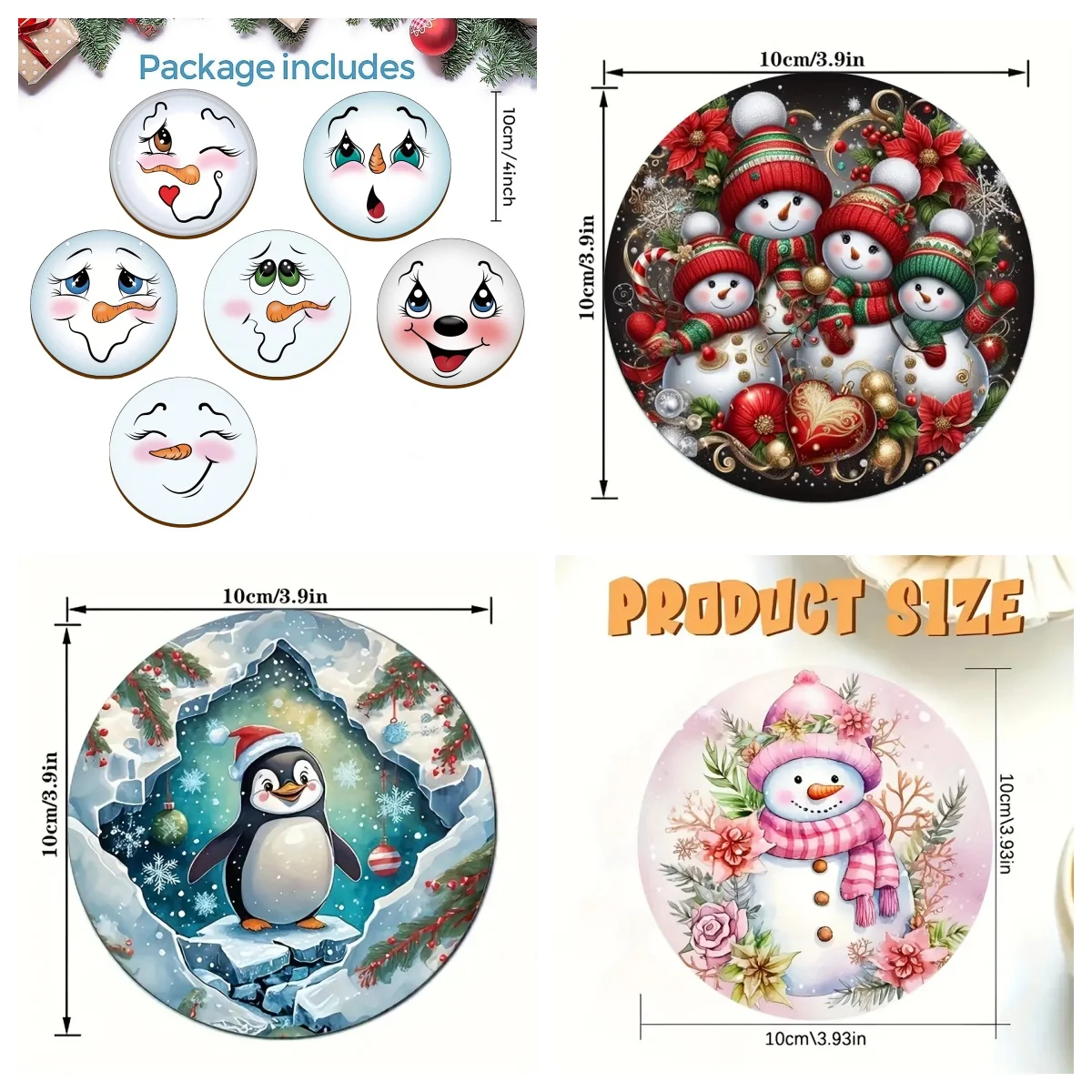 6 Snowman Print Pads, Suitable for Daily Family Gathering Decoration, Office Use, Anti-Slip Wooden Coasters, and Festival Gifts