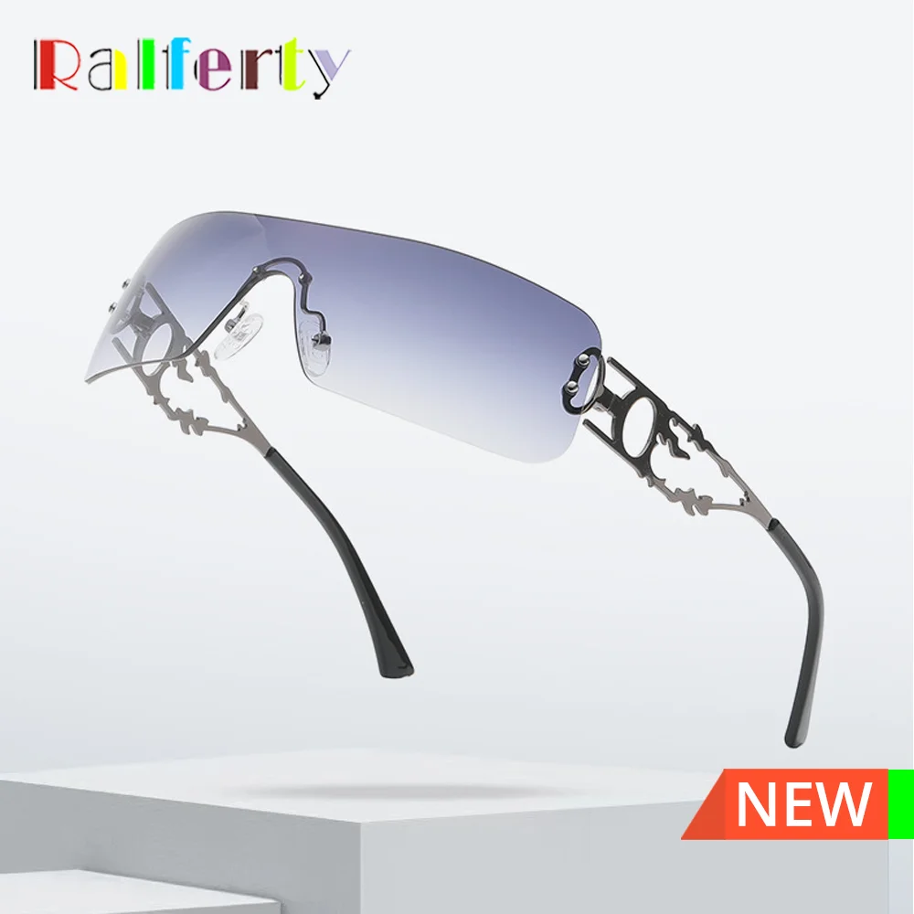 

Ralferty Vintage Rimless Sunglasses Women y2k 2023 Luxury Designer UV400 Female Eyewear Ladies Shades Metal Fire 2000’s Goggles