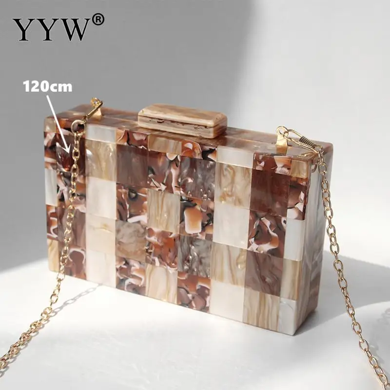 New Trendy Bags Fashion Women Handbag Brown Striped Geometric Acrylic Luxury Wedding Party Evening Bag Woman Box Clutch Purse