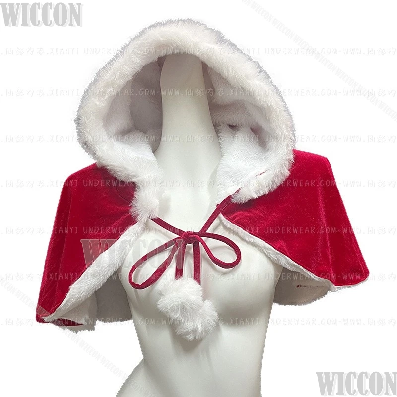 Red Cape Hat Christmas Cosplay 2024 Costume White Plush Clock Suit Cute Kawaii Women Girl Holloween RolePlay One Size Customized