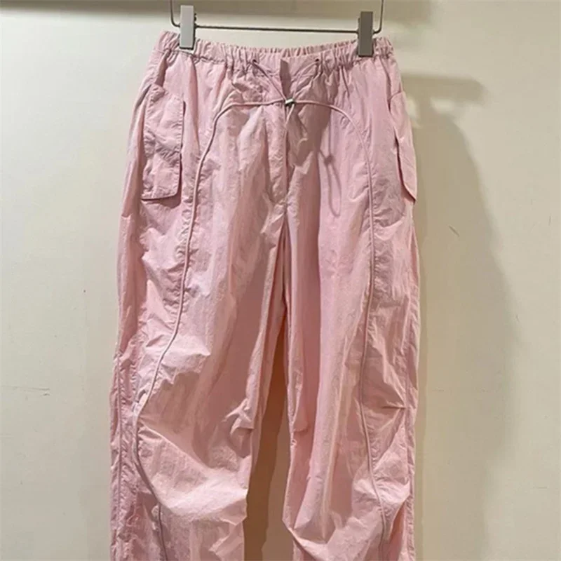 春の新ピンクカーゴパンツ女性カジュアルハイウエストテーパードジョガー女性ルーズ多用途ファッションストレート Y2k パンツ