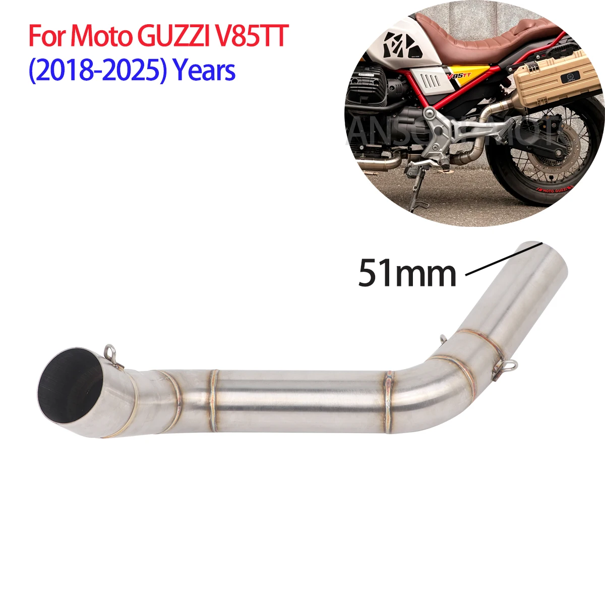 

Exhaust Mid Pipe 51mm Modify For MOTO GUZZI V85TT 2018-2025 V85 TT Euro 5 V85 Escape Motorcycle Exhaust Mid Link Pipe Slip-on