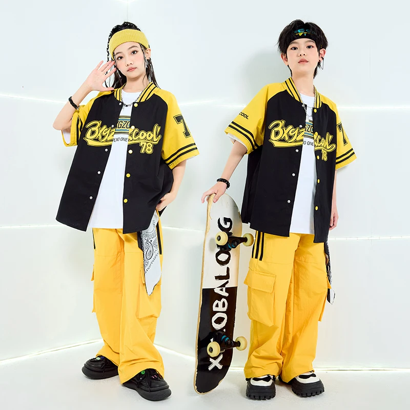

New Girls Jazz Dance Costumes Boys Hip Hop Clothing Short Sleeve Shirt Kpop Outfits Group Streetwear Drum Performance Clothes