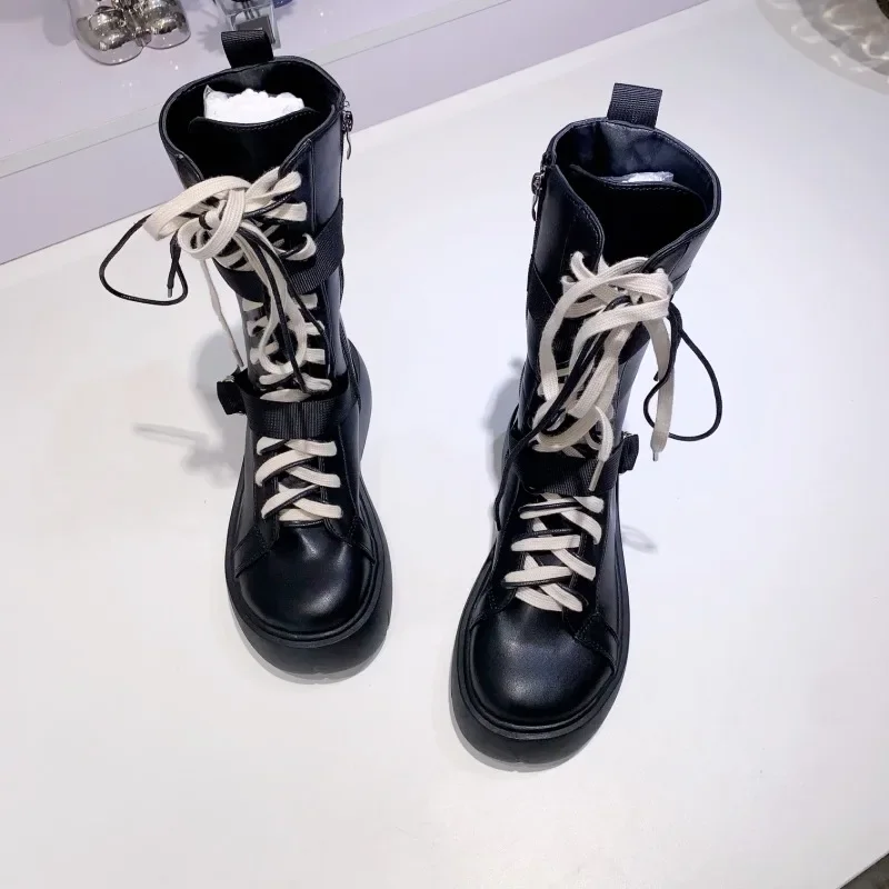 Botas Punk de suela gruesa con hebilla de Metal para mujer, zapatos hasta la rodilla góticos, con cuña, para Cosplay, 2024