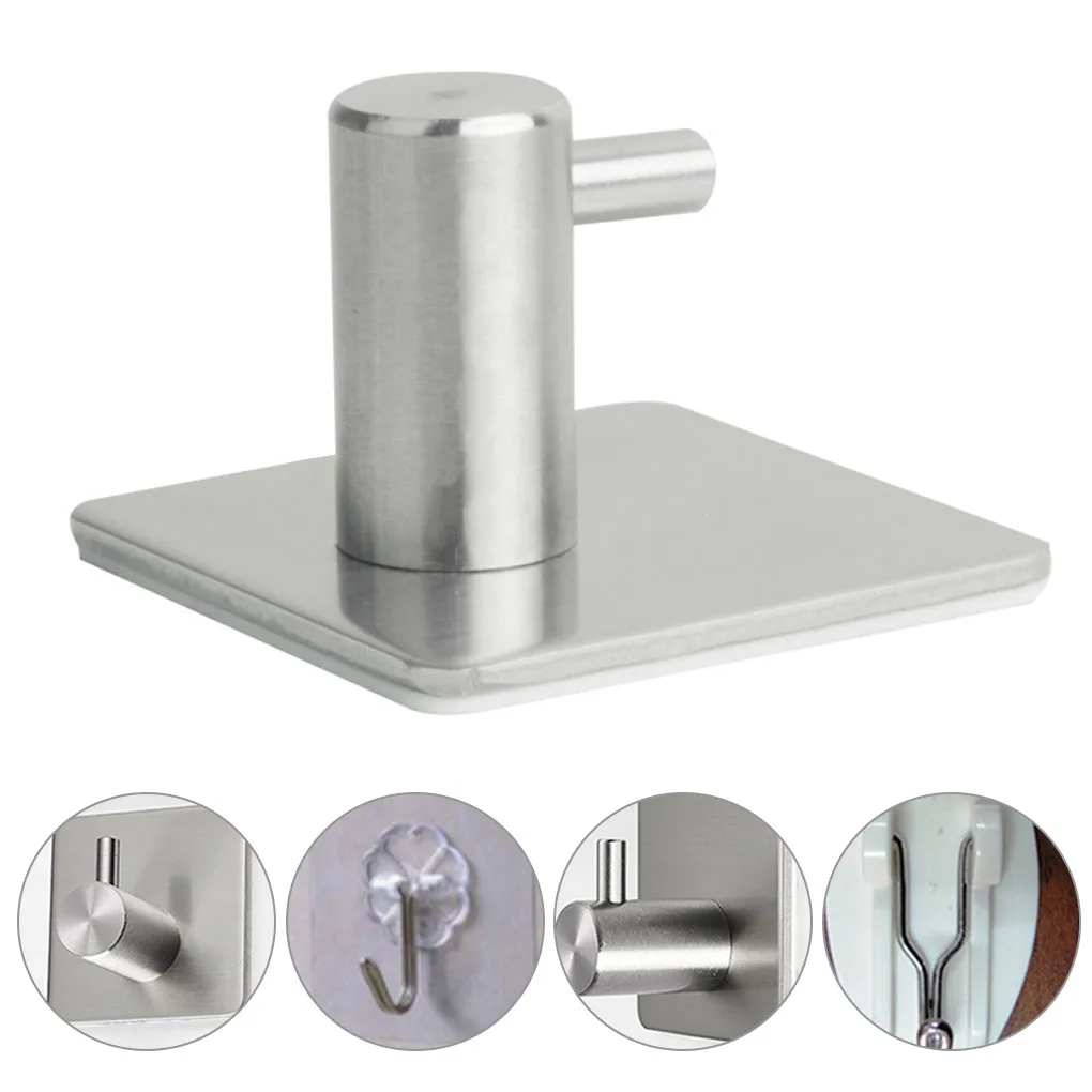 5Pcs Strong Self Adhesive Single Hooks Stainless Steel Hanger Wall Mounted Kitchen Bathroom Rack