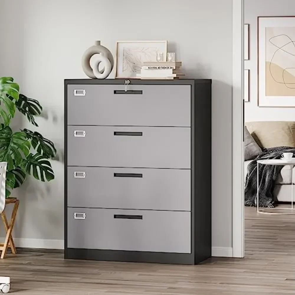 4 Drawer Lateral Metal Filing Cabinet with Lock-File Cabines-Organization Storage Cabinets for Home Office-Hanging Letter/Legal