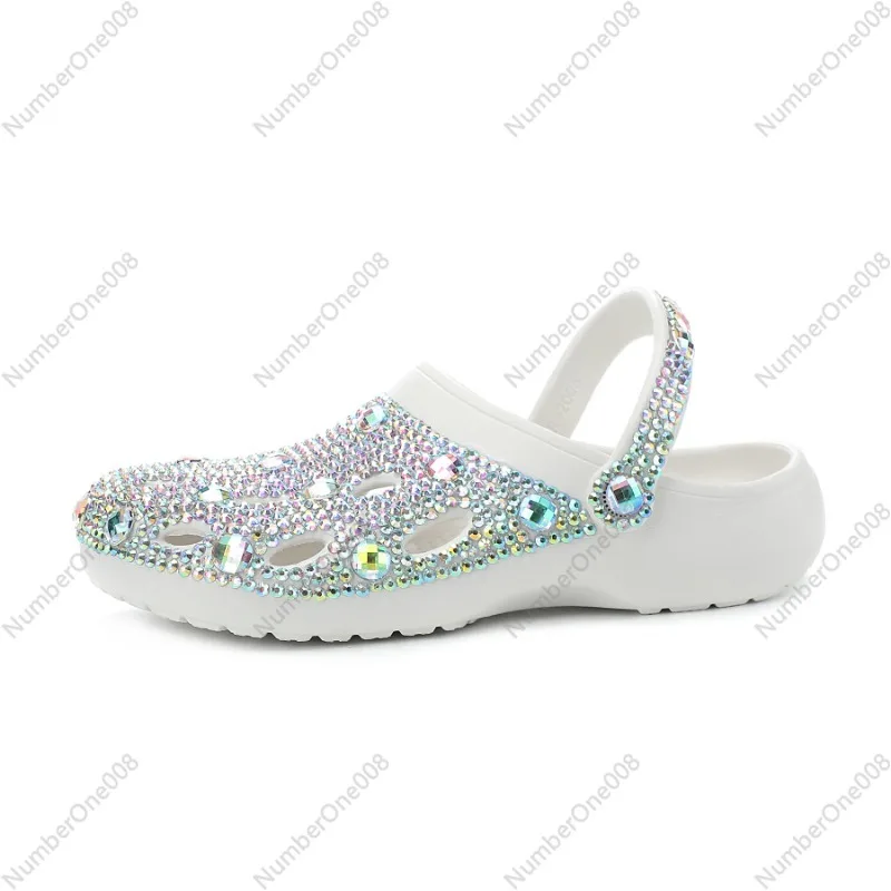 New Handmade Diamond-encrusted Hole Shoes Rhinestones, Beach Slippers Garden Shoes, Slippers One Piece Dropshipping