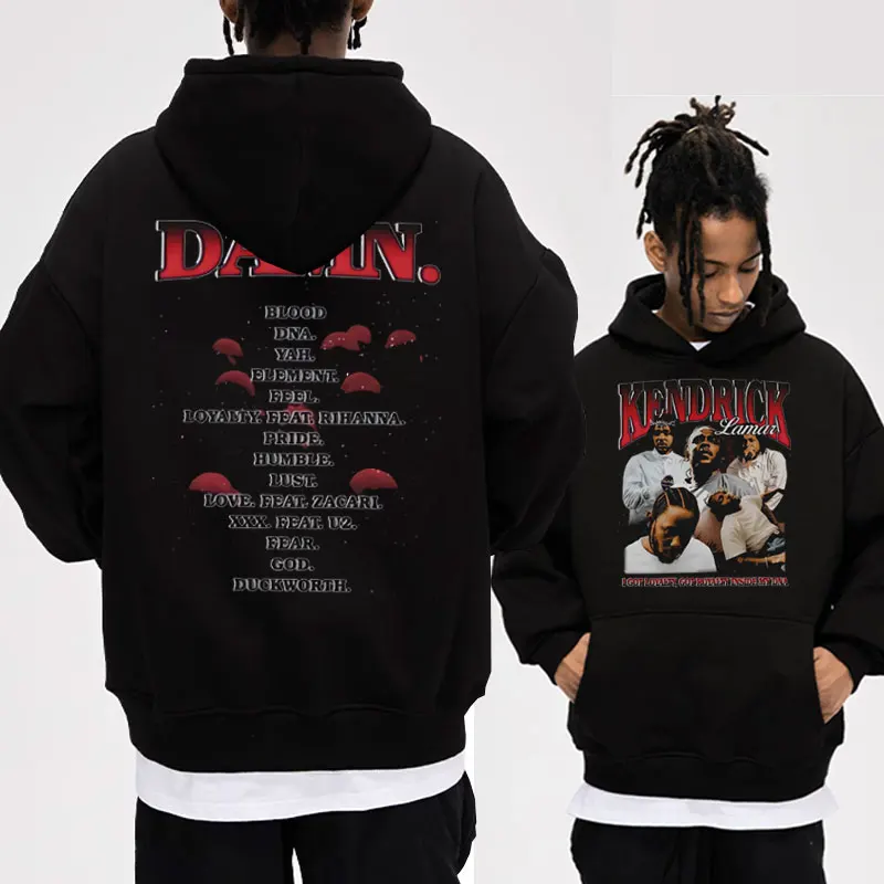 

Rapper Kendrick Lamar Vintage Hoodies Men's Women's Music Album DAMN Graphic Print Sweatshirts Oversized Streetwear Hoodie Tops