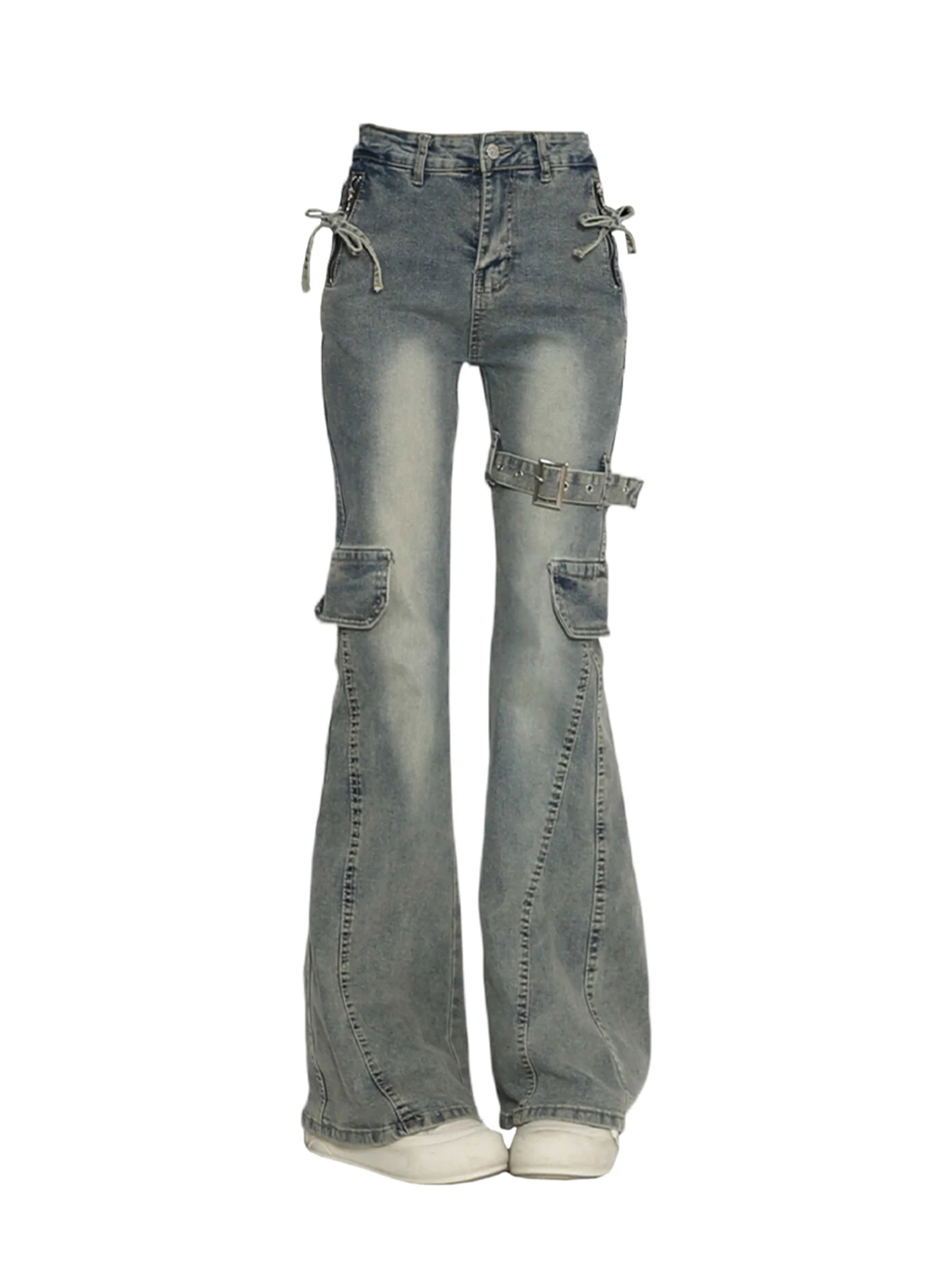 

Женские синие расклешенные джинсы Y2k Harajuku, винтажные мешковатые джинсовые брюки 90-х годов, японский стиль 2000-х, джинсы-карго, брюки, одежда 2024, осень