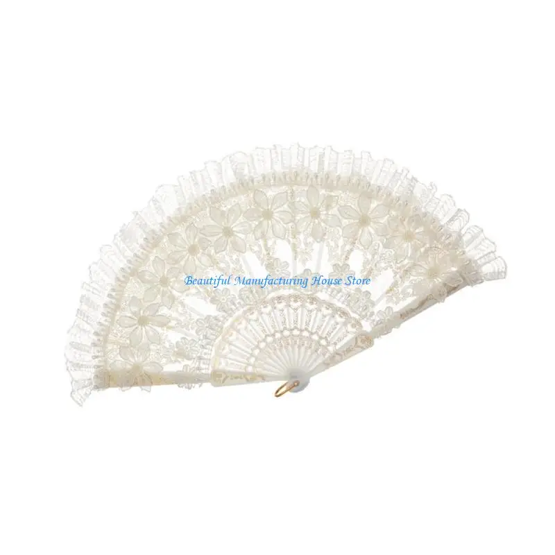 Éventail décoratif pliable E56A avec détails en dentelle détaillés, idéal pour les accessoires photographie mode