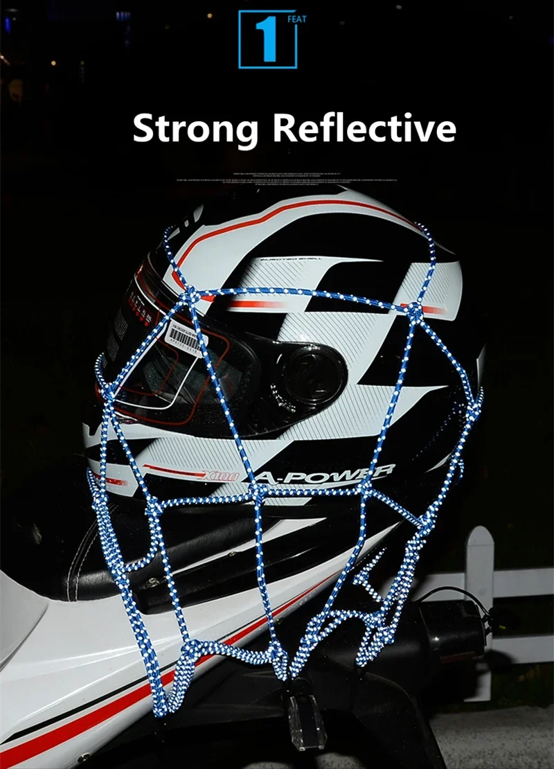 Reflection Motorcycle Luggage Strap Universal Moto Helmet Gears Fixed Elastic Buckle Rope Protective Luggage Net Mesh