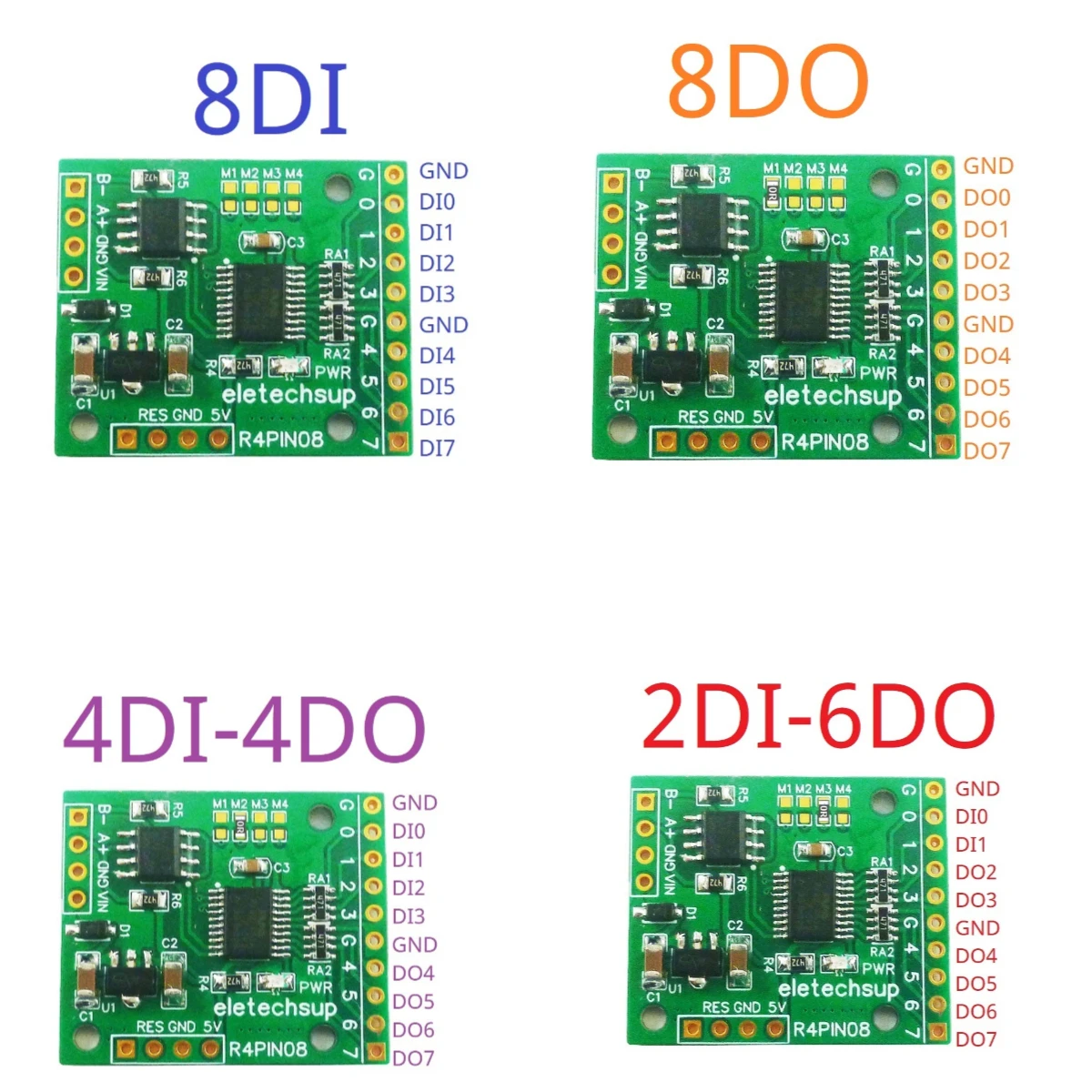 DC 5V 12V 24V 8CH RS485 2.54mm Pin Core Board Modbus Rtu Input and Output Control PLC HMI Remote IO Expanding Board R4PIN08