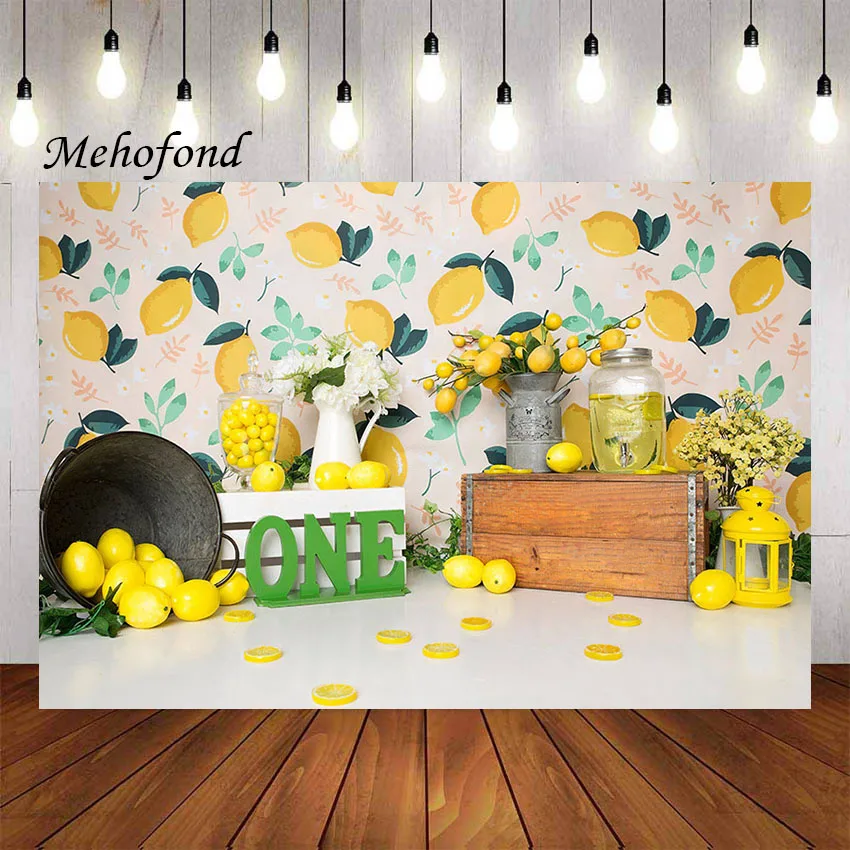 Mehofond Photography Background Summer Lemon Yellow Lemonade Shop Girl 1st Birthday Party Cake Smash Decor Photo Backdrop Studio