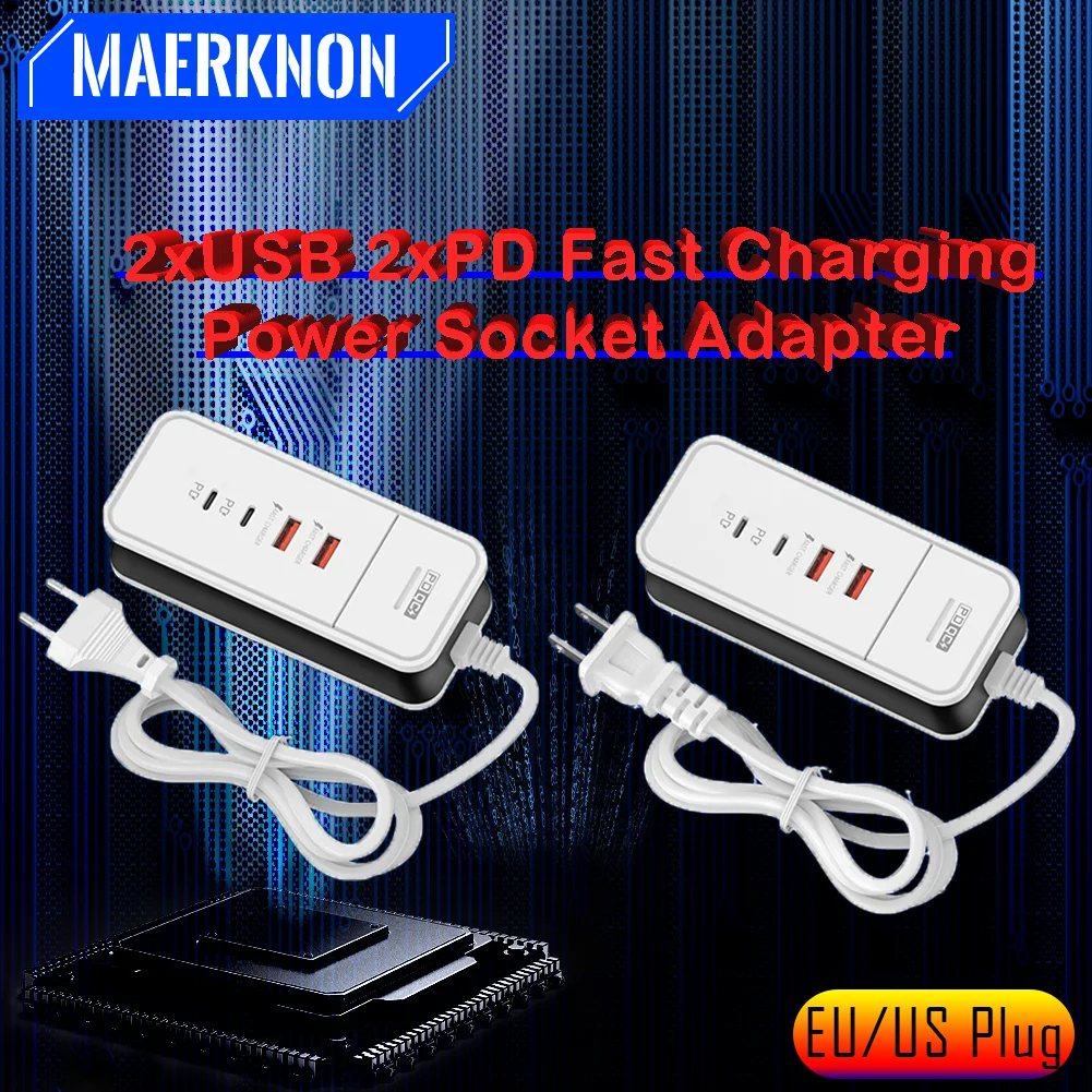 

SmartPhone Power Adapter Wall Charger 2USB+2PD Fast QC 3.0 Charging Power Socket Adapter For iPhone 15 Xiaomi 15 Samsung Huawei