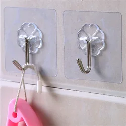 Transparent Stainless Steel Self-Adhesive Hooks Bathroom Towel Clothes Storage Sticker Hook Key Hangers Storage Holder