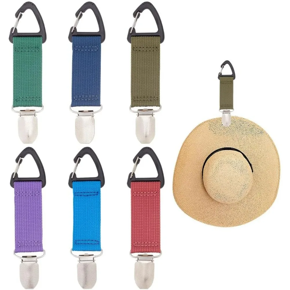 

6 Pcs 6 Colors Elastic Hat Clip Nylon Hat Bag Holder Colorful Hand Free Hat Clips Strap Band Hat Clips with Alloy Clips Bag