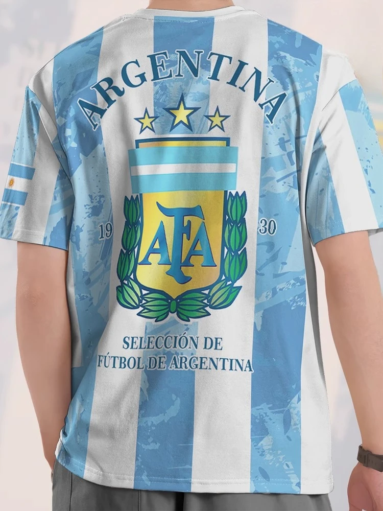 2025 Best-selling new 3D printed Argentina football jersey for men and women, quick-drying shirt, breathable sports T-shirt.