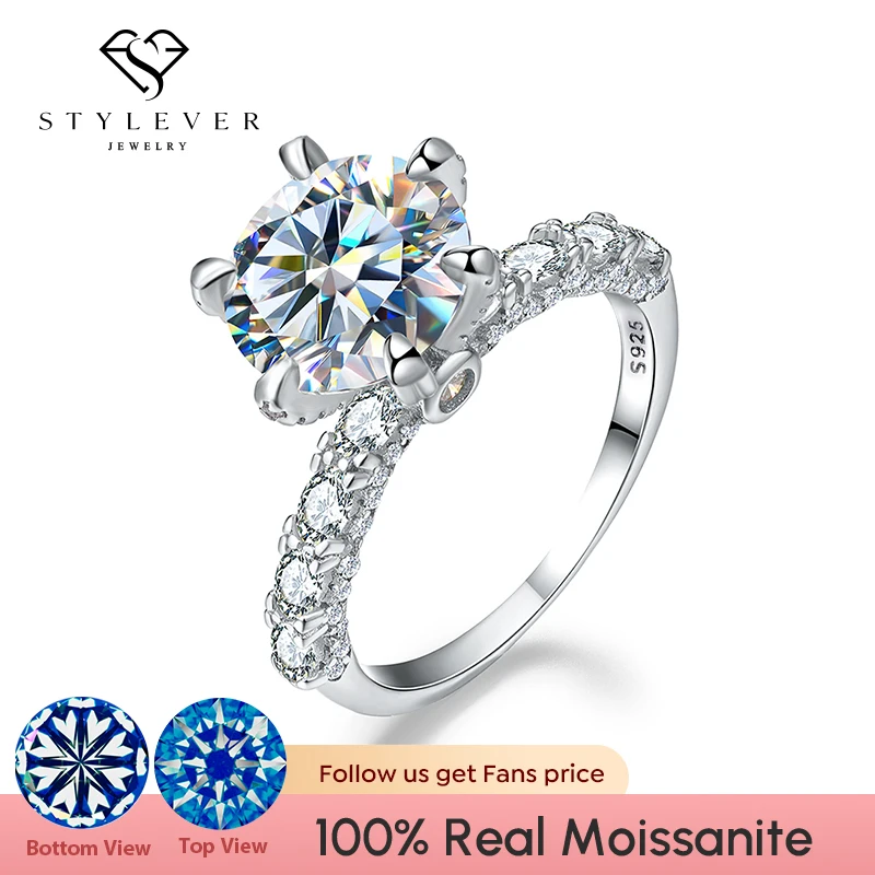 

Stylever Luxury 3CT Certified Moissanite Diamond Large Gemstones Rings for Women 925 Sterling Silver Eternity Wedding Jewelry