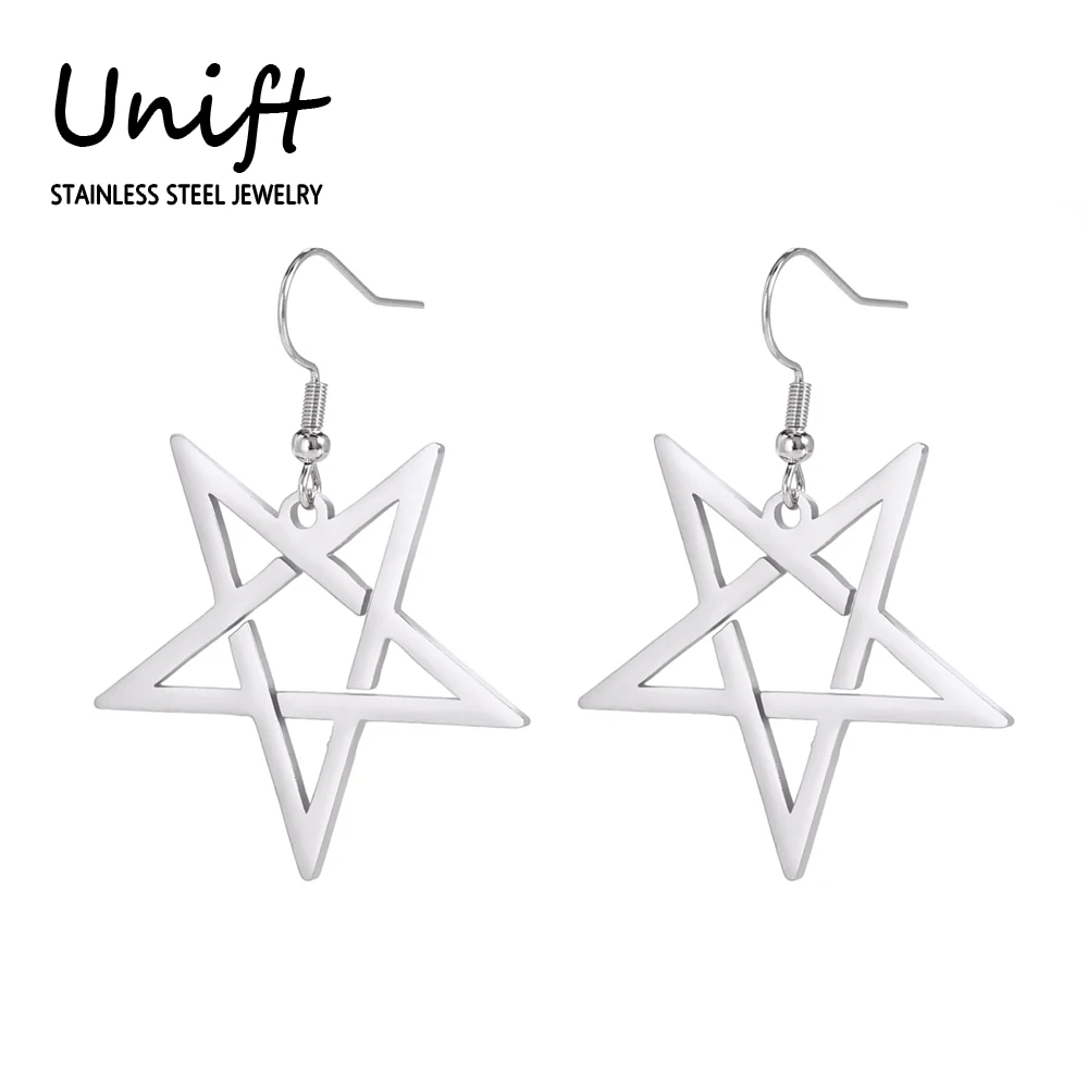 Unift Inverted Pentagram Earrings for Women Stainless Steel Goth Gothic Earrings Satanic Wicca Star Pentacle Witchcraft Jewelry