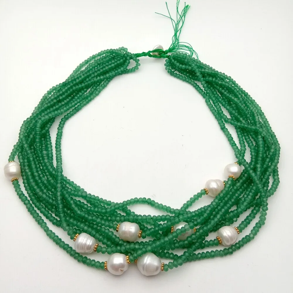 

Ожерелье из белого жемчуга из зеленого нефрита, 20 дюймов, 10 нитей